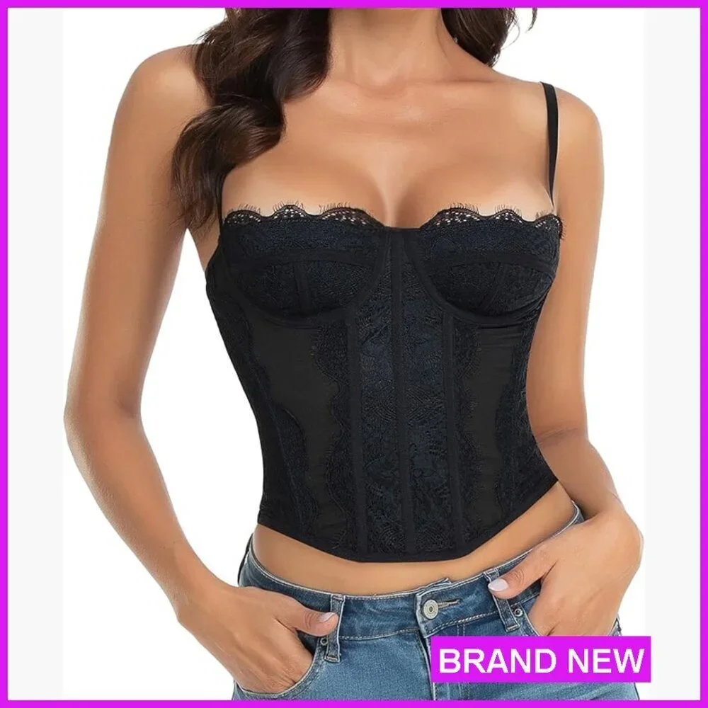 Lace Bustier Corset Top Sexy Y2K Club Wear Adjustable Straps Buckle Design